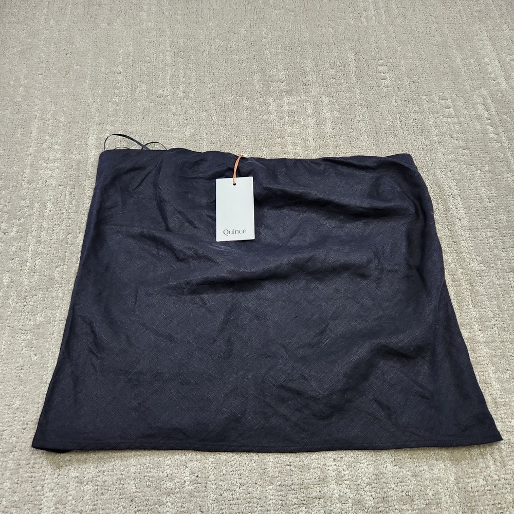 Quince Top Women Large Black Strapless 100% European Linen Minimal NEW